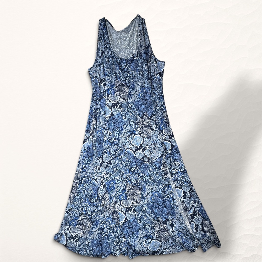 Michael Kors Paisley Maxi Dress Womens 3X Blue Boho Chic Sleeveless